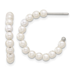 SRE1660 Chisel Stainless Steel Polished White Mother of Pearl J-Hoop Earring