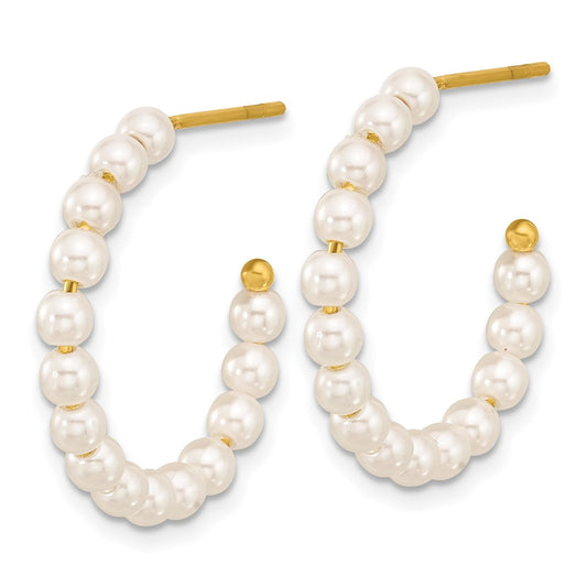 SRE1661 Chisel Stainless Steel Polished Yellow IP-plated White Mother of Pearl J-Hoop Earrings