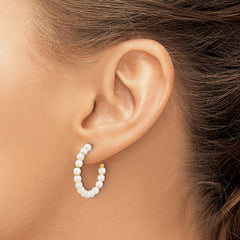 SRE1661 Chisel Stainless Steel Polished Yellow IP-plated White Mother of Pearl J-Hoop Earrings
