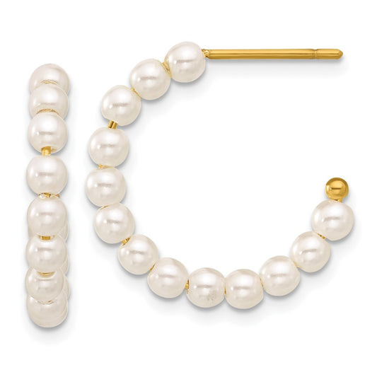 SRE1661 Chisel Stainless Steel Polished Yellow IP-plated White Mother of Pearl J-Hoop Earrings
