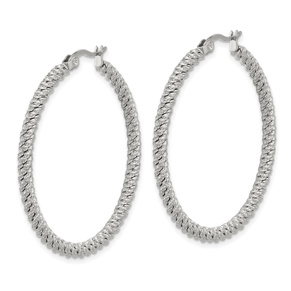 SRE1677 Chisel Stainless Steel Polished Diamond Cut Hoop Earrings