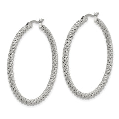 SRE1677 Chisel Stainless Steel Polished Diamond Cut Hoop Earrings