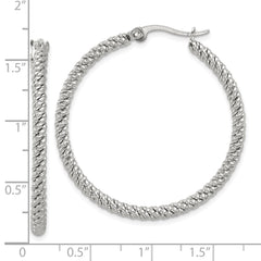 SRE1677 Chisel Stainless Steel Polished Diamond Cut Hoop Earrings