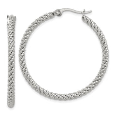 SRE1677 Chisel Stainless Steel Polished Diamond Cut Hoop Earrings