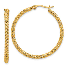 SRE1678 Chisel Stainless Steel Polished Yellow IP-plated Diamond Cut Hoop Earrings