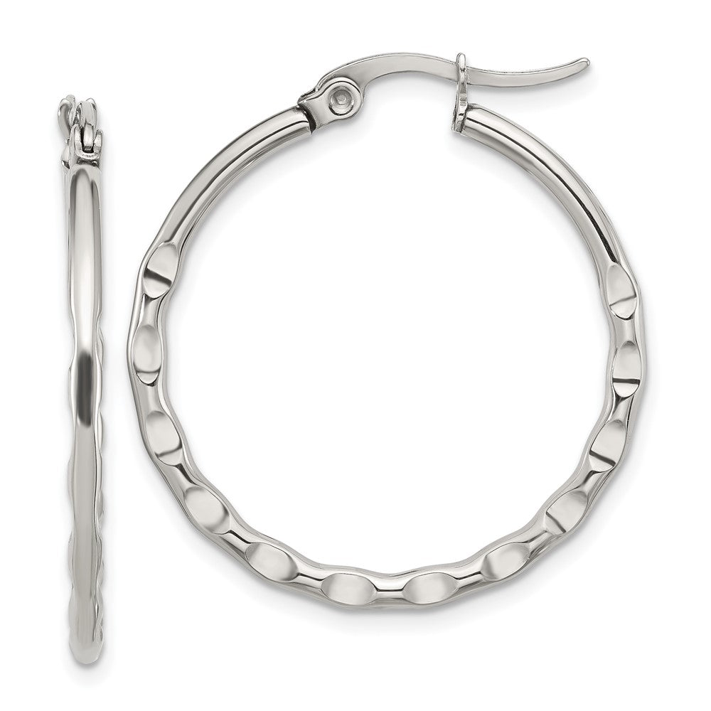 SRE1681 Chisel Stainless Steel Polished Wavy Hoop Earrings