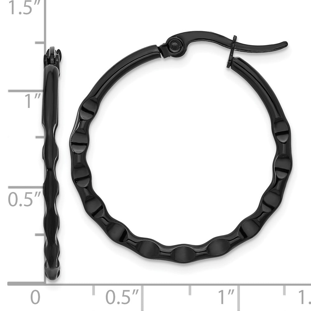 SRE1684 Chisel Stainless Steel Polished Black IP-plated Wavy Hoop Earrings