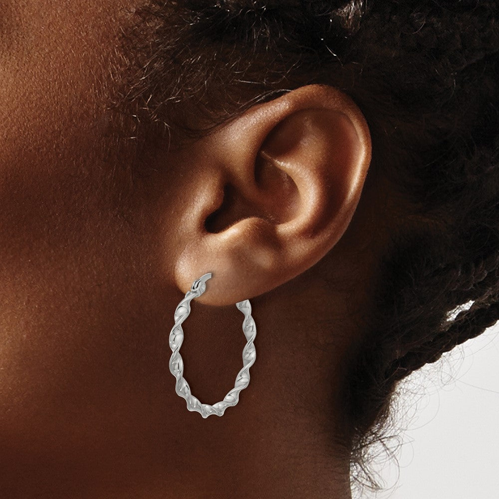 SRE1685 Chisel Stainless Steel Polished Twisted Hoop Earrings