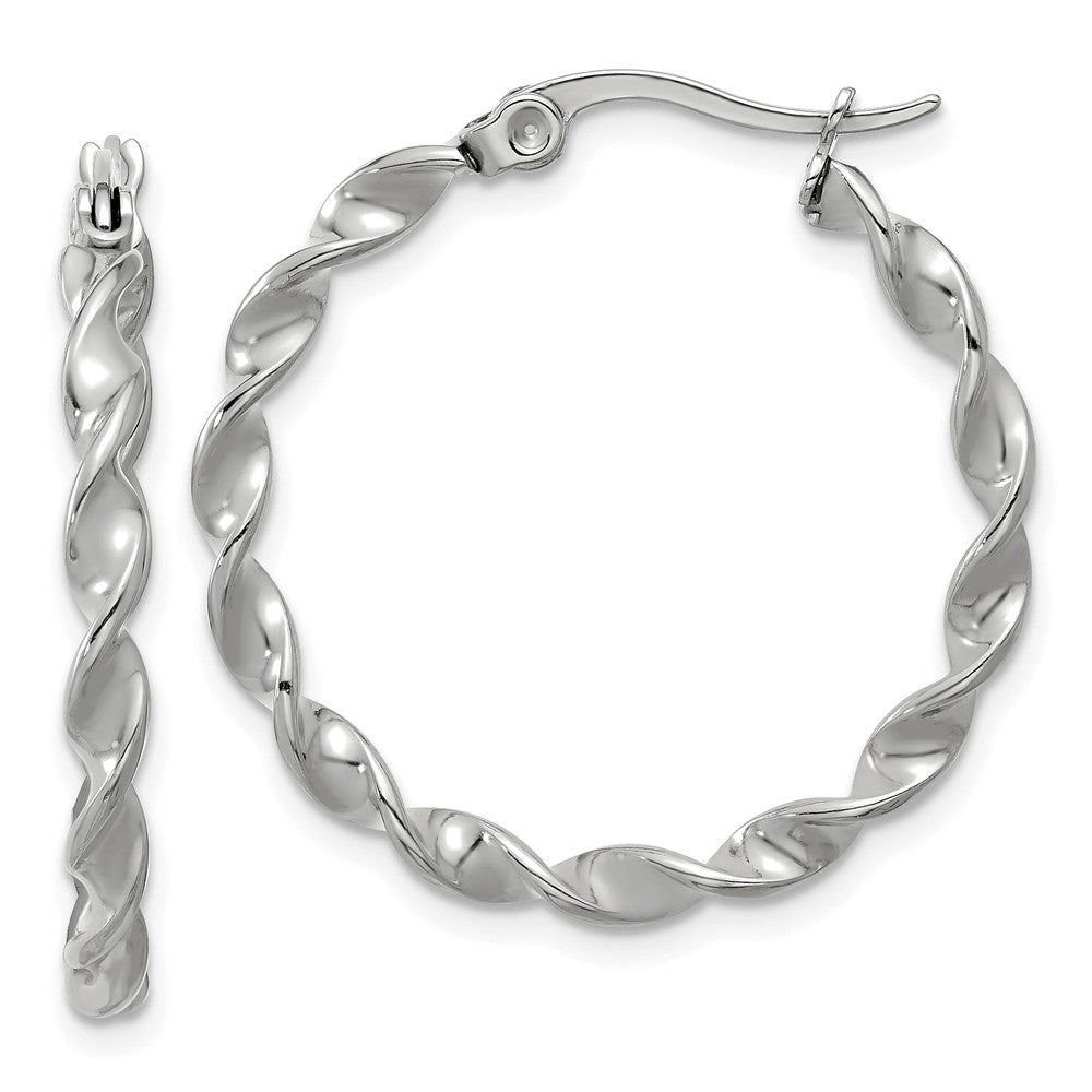 SRE1685 Chisel Stainless Steel Polished Twisted Hoop Earrings