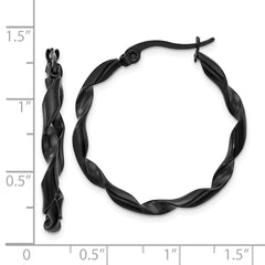 SRE1688 Chisel Stainless Steel Polished Black IP-plated Twisted Hoop Earrings