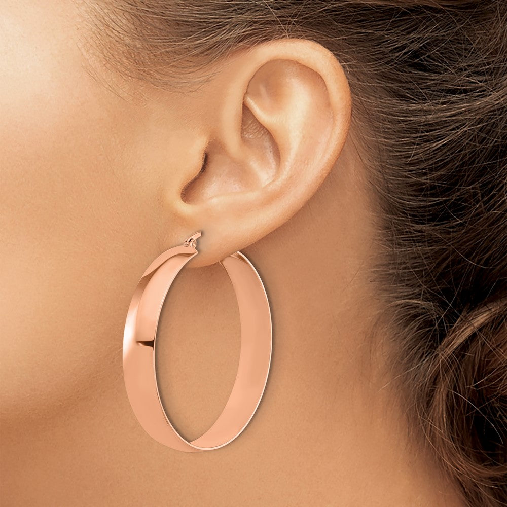 SRE1691 Chisel Stainless Steel Polished Rose IP-plated 9mm Hoop Earrings