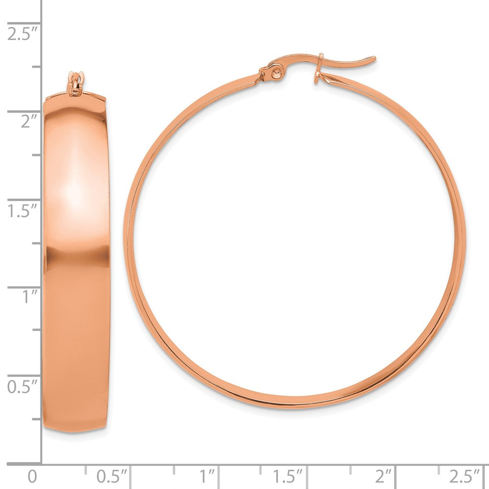 SRE1691 Chisel Stainless Steel Polished Rose IP-plated 9mm Hoop Earrings