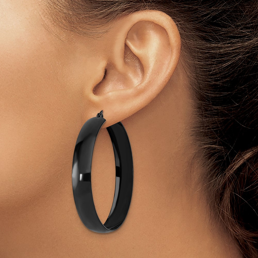 SRE1692 Chisel Stainless Steel Polished Black IP-plated 9mm Hoop Earrings