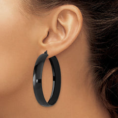 SRE1692 Chisel Stainless Steel Polished Black IP-plated 9mm Hoop Earrings