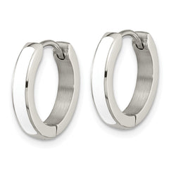 SRE1698 Chisel Stainless Steel Polished with White Enamel 2.90mm Hinged Hoop Earrings