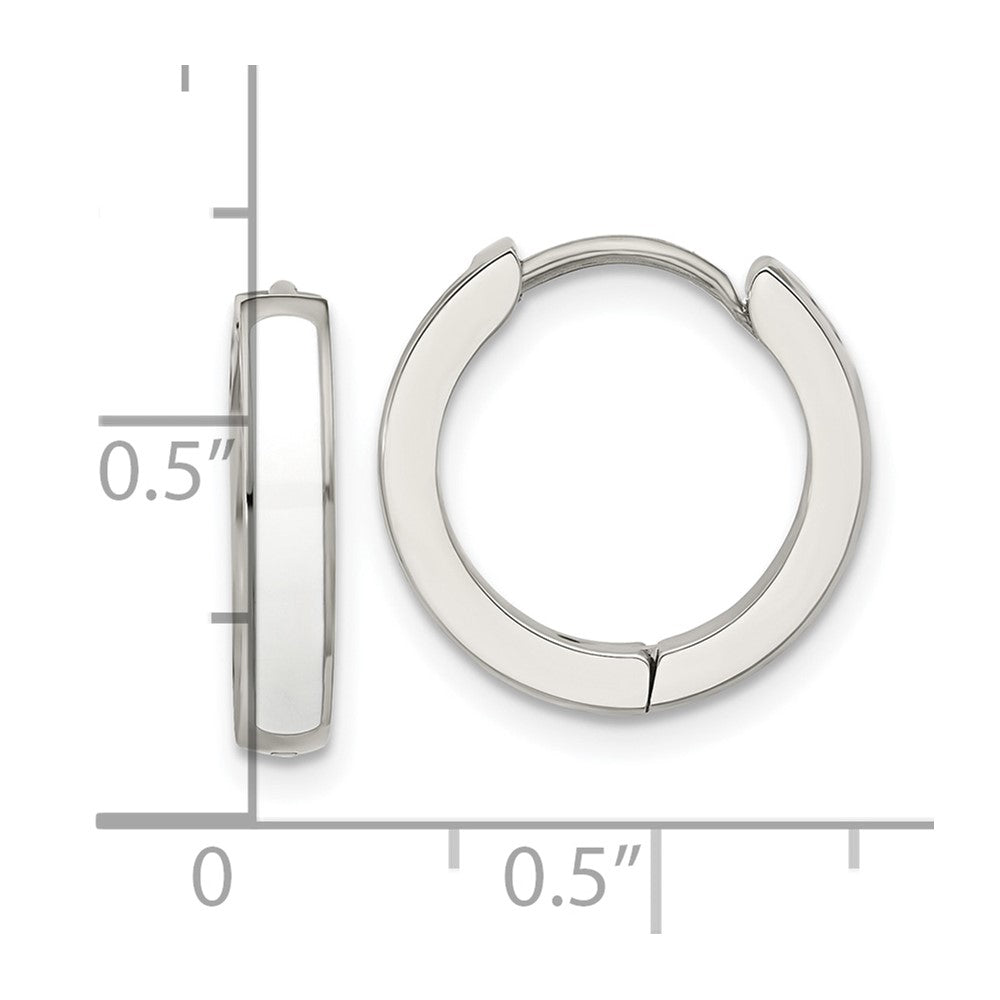 SRE1698 Chisel Stainless Steel Polished with White Enamel 2.90mm Hinged Hoop Earrings