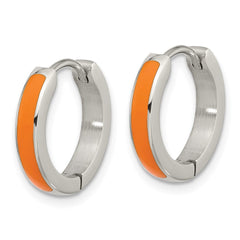 SRE1699 Chisel Stainless Steel Polished with Orange Enamel 2.90mm Hinged Hoop Earrings