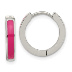 SRE1700 Chisel Stainless Steel Polished with Pink Enamel 2.90mm Hinged Hoop Earrings