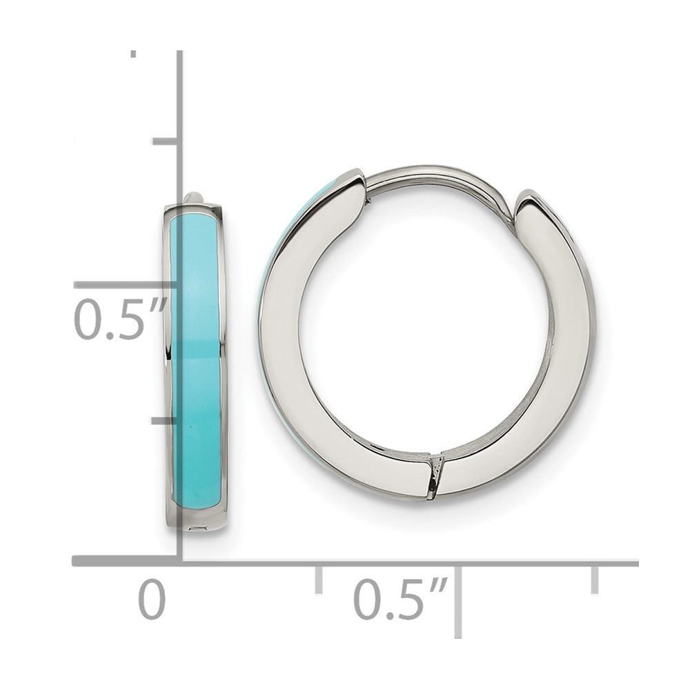 SRE1702 Chisel Stainless Steel Polished with Blue Enamel 2.90mm Hinged Hoop Earrings