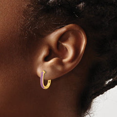 SRE1705 Chisel Stainless Steel Polished Yellow IP-plated with Purple Enamel 2.40mm Elongated Hinged Hoop Earrings