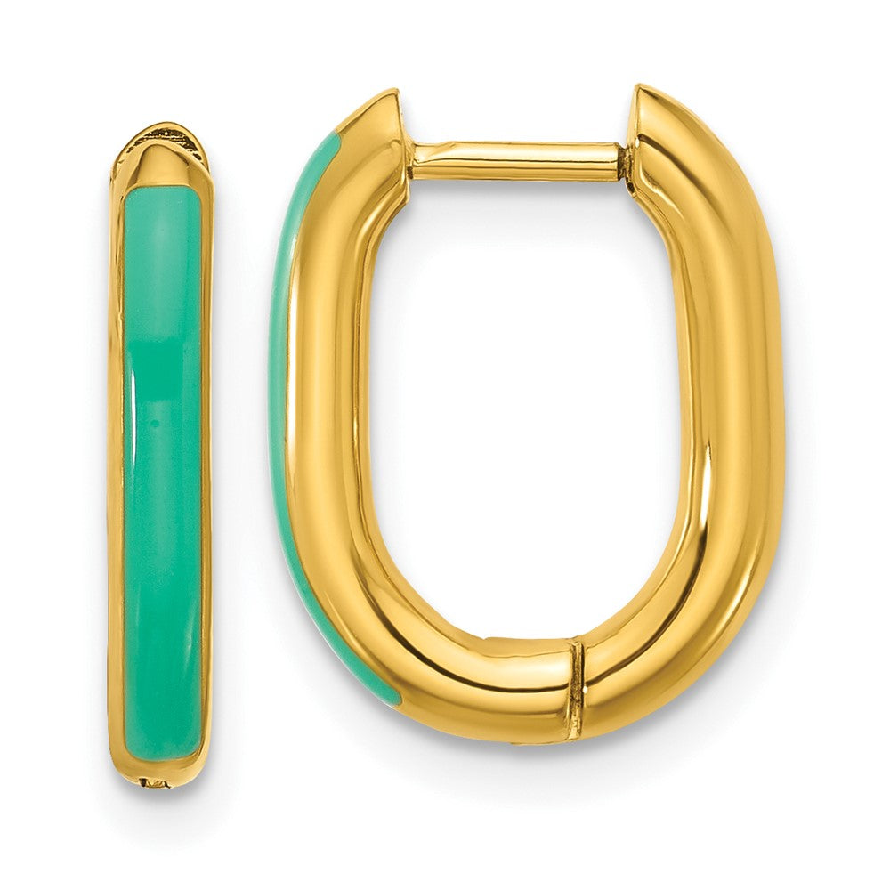SRE1706 Chisel Stainless Steel Polished Yellow IP-plated with Blue Enamel 2.40mm Elongated Hinged Hoop Earrings