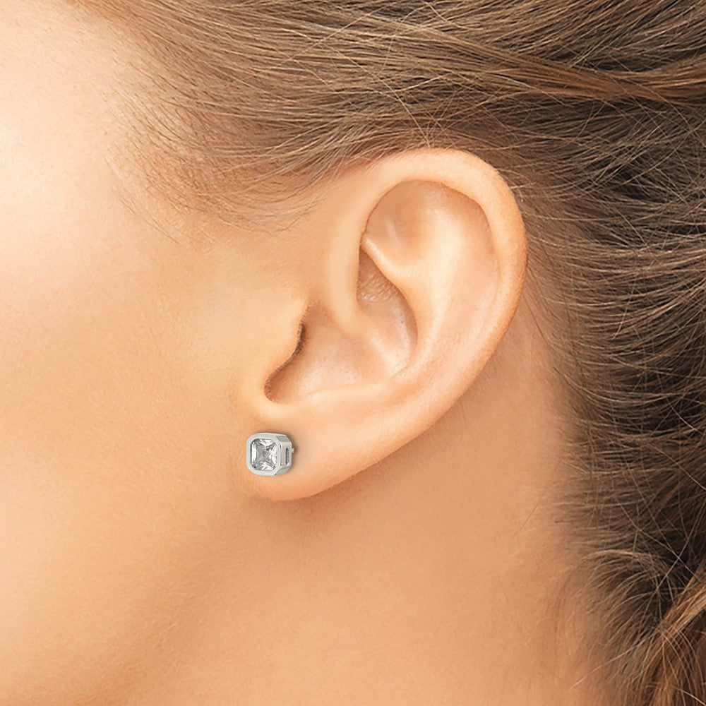 SRE1711 Chisel Stainless Steel Polished 5mm CZ Squared Post Earrings