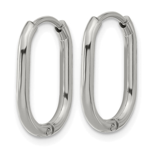 SRE1717 Chisel Stainless Steel Polished Elongated 2mm Hinged Hoop Earrings