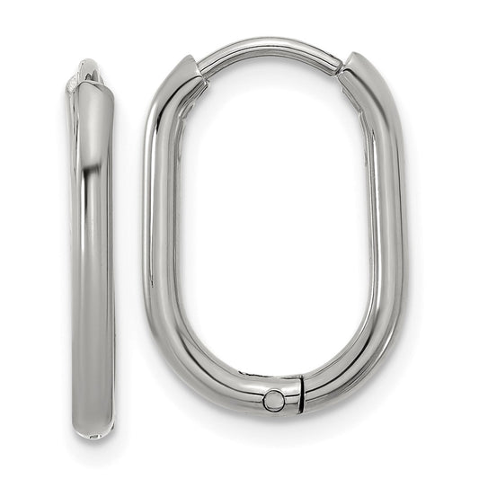 SRE1717 Chisel Stainless Steel Polished Elongated 2mm Hinged Hoop Earrings