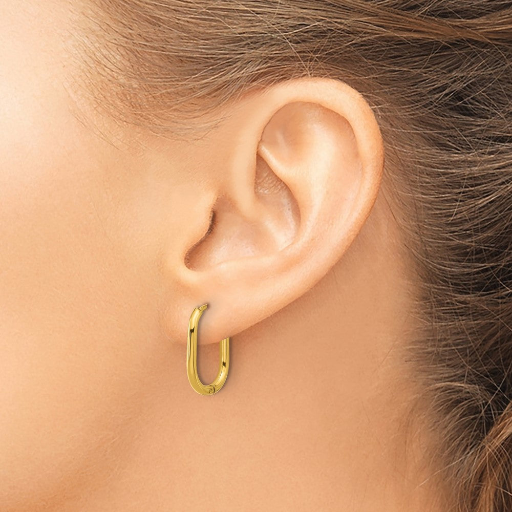 SRE1718 Chisel Stainless Steel Polished Yellow IP-plated Elongated 2mm Hinged Hoop Earrings