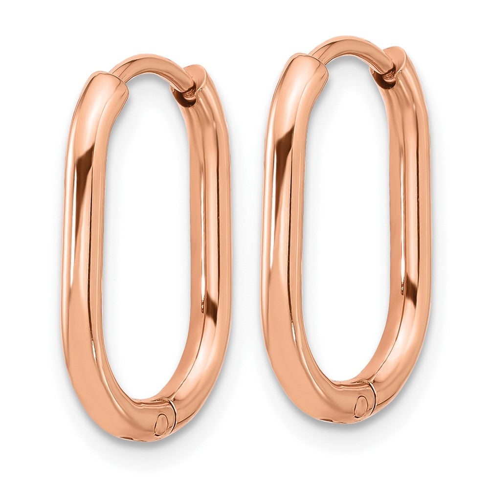 SRE1719 Chisel Stainless Steel Polished Rose IP-plated Elongated 2mm Hinged Hoop Earrings