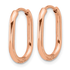 SRE1719 Chisel Stainless Steel Polished Rose IP-plated Elongated 2mm Hinged Hoop Earrings