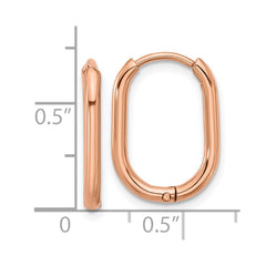 SRE1719 Chisel Stainless Steel Polished Rose IP-plated Elongated 2mm Hinged Hoop Earrings