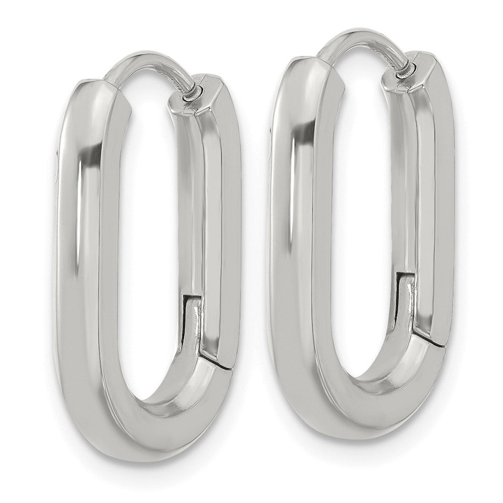 SRE1720 Chisel Stainless Steel Polished Elongated 3mm Hinged Hoop Earrings