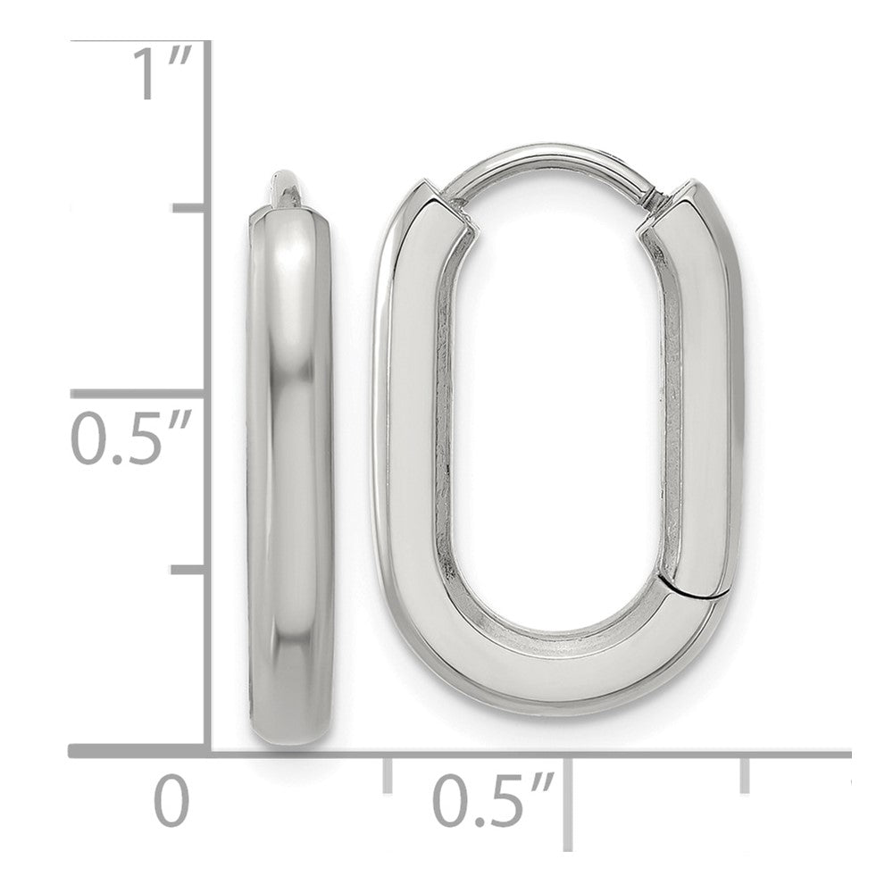 SRE1720 Chisel Stainless Steel Polished Elongated 3mm Hinged Hoop Earrings