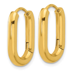 SRE1721 Chisel Stainless Steel Polished Yellow IP-plated Elongated 3mm Hinged Hoop Earrings