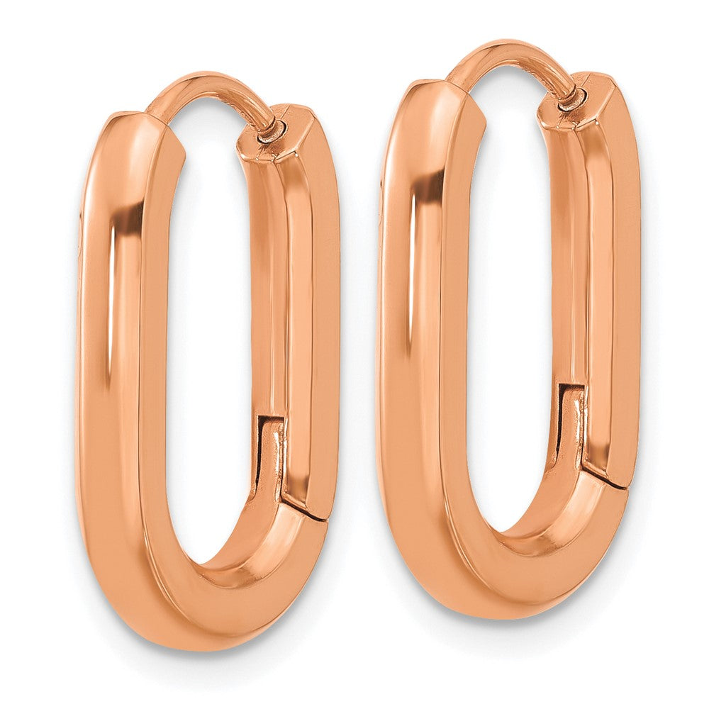 SRE1722 Chisel Stainless Steel Polished Rose IP-plated Elongated 3mm Hoop Earrings