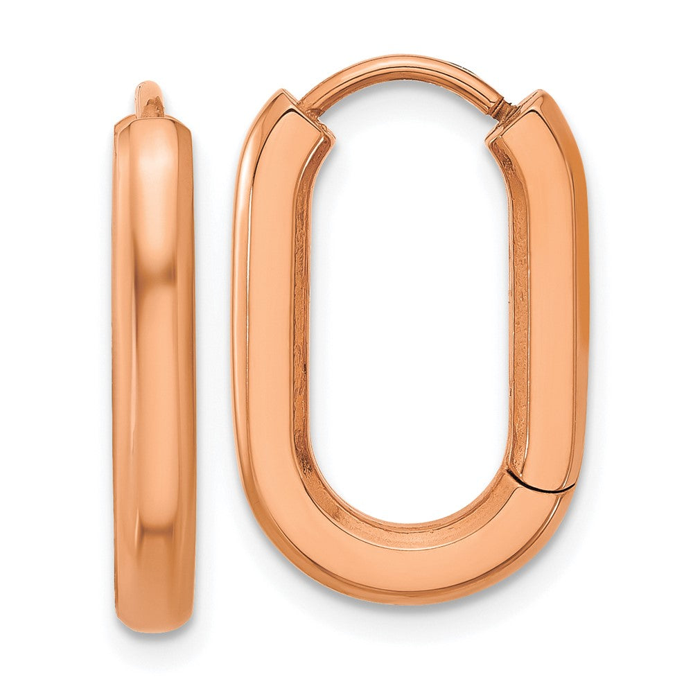 SRE1722 Chisel Stainless Steel Polished Rose IP-plated Elongated 3mm Hoop Earrings