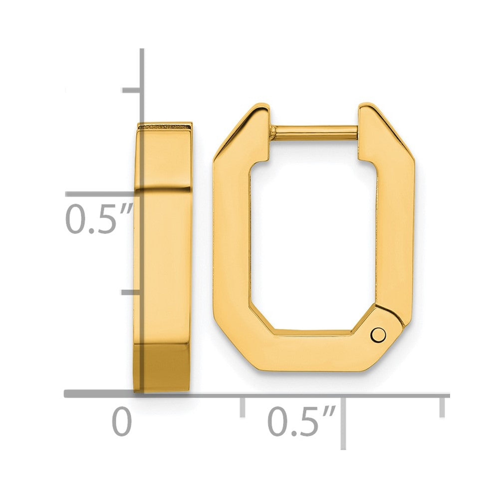 SRE1724 Chisel Stainless Steel Polished Yellow IP-plated Squared Edges 4mm Hinged Hoop Earrings