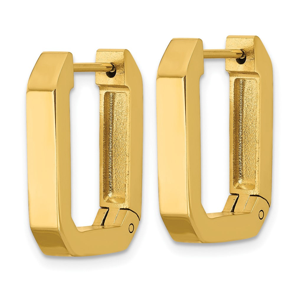 SRE1727 Chisel Stainless Steel Polished Yellow IP-plated Squared Edge 4mm Hinged Hoop Earrings