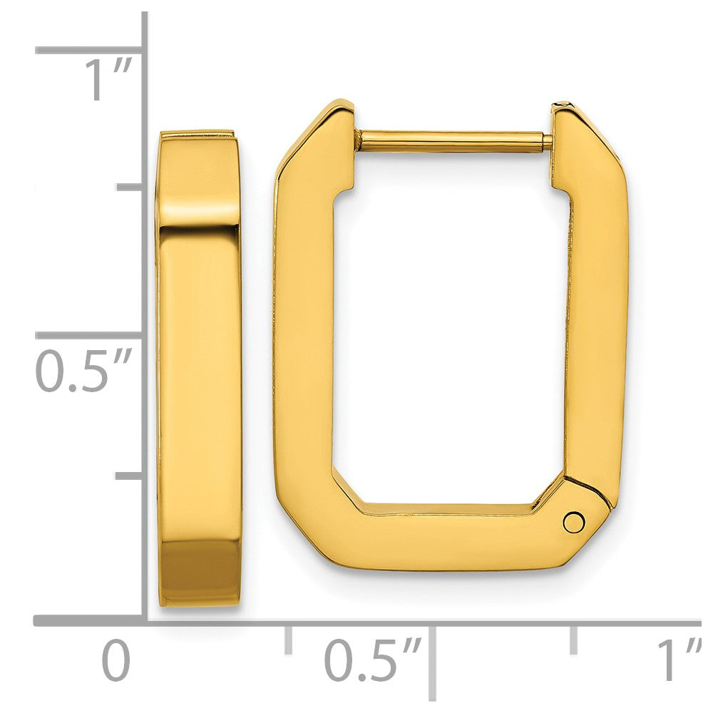 SRE1727 Chisel Stainless Steel Polished Yellow IP-plated Squared Edge 4mm Hinged Hoop Earrings