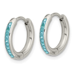 SRE1731 Chisel Stainless Steel Polished Preciosa Aqua Bohemica Crystal Hoop Earrings