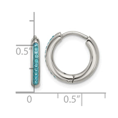 SRE1731 Chisel Stainless Steel Polished Preciosa Aqua Bohemica Crystal Hoop Earrings