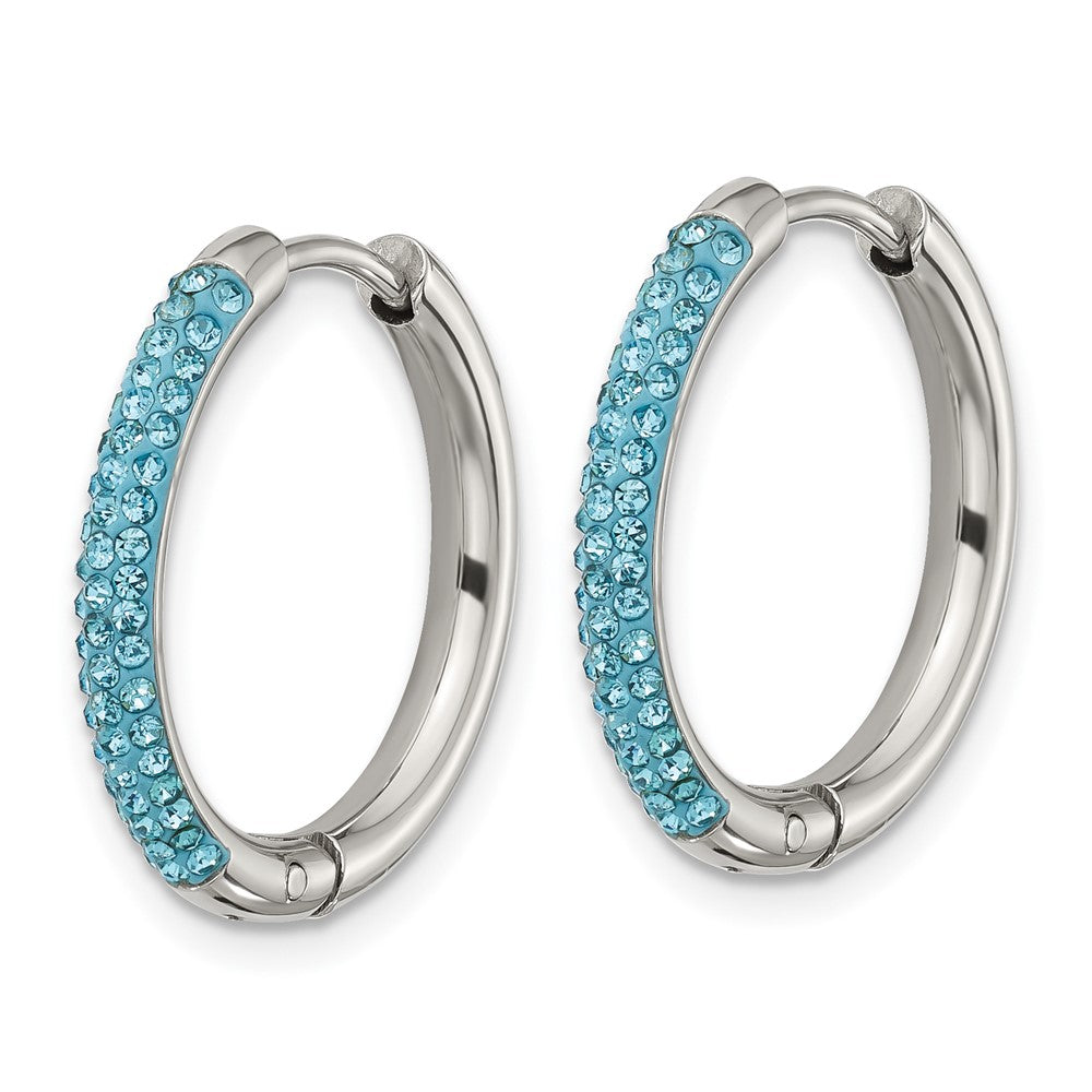 SRE1732 Chisel Stainless Steel Polished Preciosa Aqua Bohemica Crystal Hoop Earrings