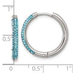 SRE1732 Chisel Stainless Steel Polished Preciosa Aqua Bohemica Crystal Hoop Earrings