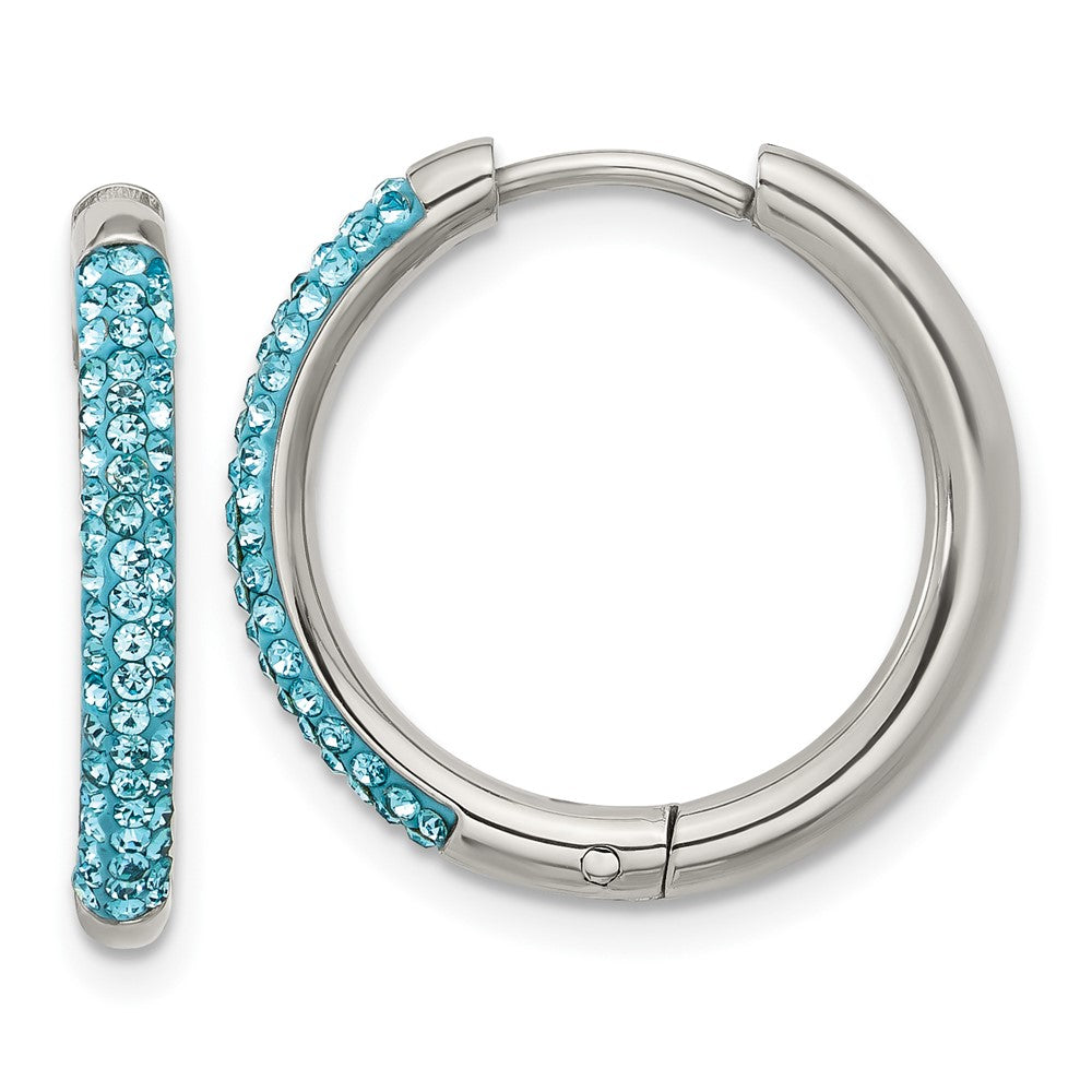 SRE1732 Chisel Stainless Steel Polished Preciosa Aqua Bohemica Crystal Hoop Earrings