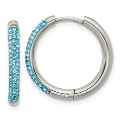 SRE1732 Chisel Stainless Steel Polished Preciosa Aqua Bohemica Crystal Hoop Earrings