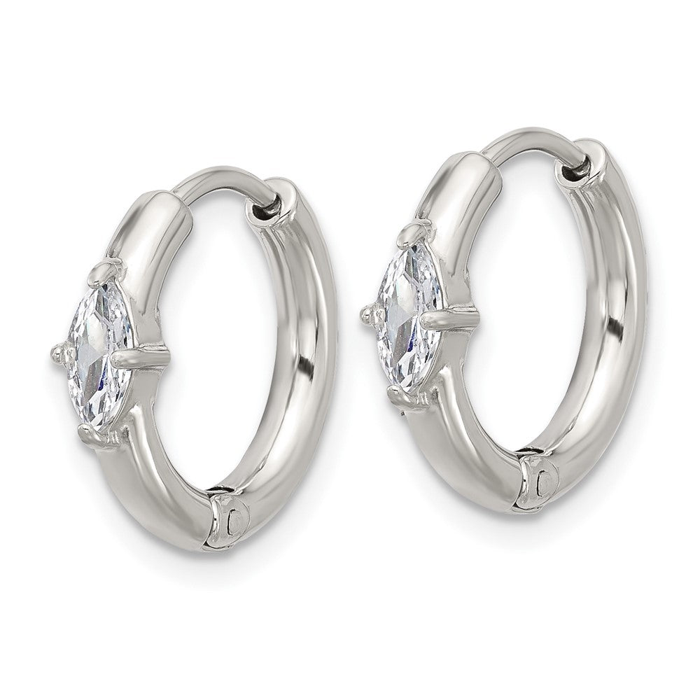 SRE1734 Chisel Stainless Steel Polished Marquise CZ Hinged Hoop Earrings
