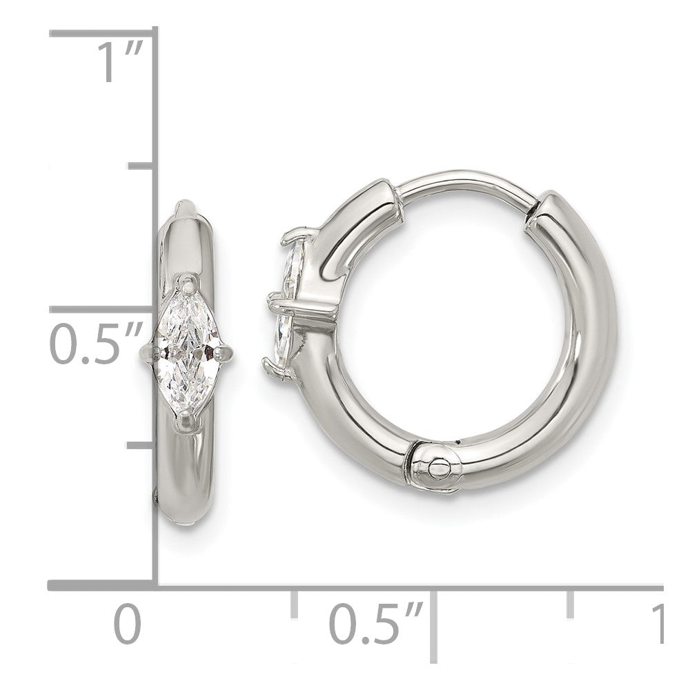 SRE1734 Chisel Stainless Steel Polished Marquise CZ Hinged Hoop Earrings