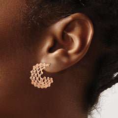 SRE1740 Chisel Stainless Steel Polished Rose IP-plated Beaded Weave Design Post Hoop Earrings