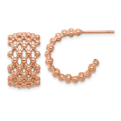 SRE1740 Chisel Stainless Steel Polished Rose IP-plated Beaded Weave Design Post Hoop Earrings